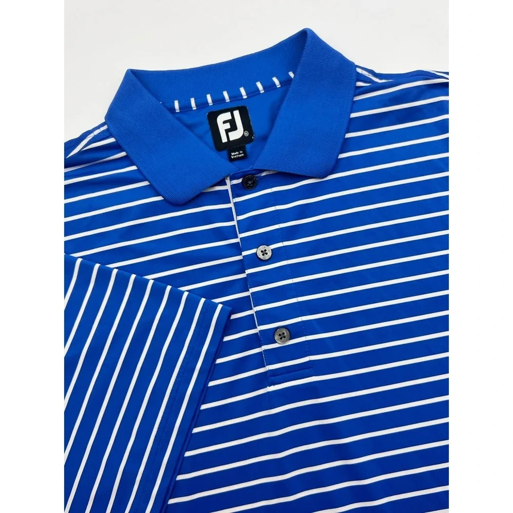 FootJoy Polo Shirt Mens XL Blue Striped Golf FJ Performance‎ Stretch Teton Pines
